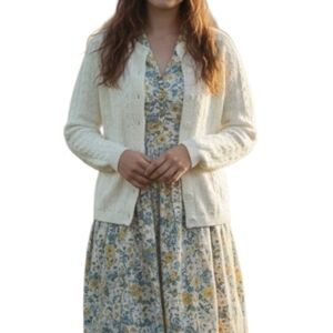 Vintage 50s Dotty Mann Cream Cable Knit Cardigan Cottagecore